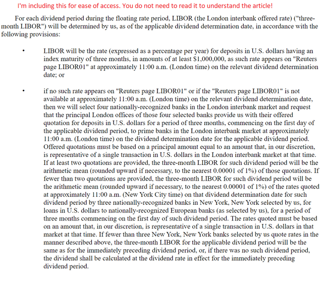 Screenshot from prospectus for floating-rate dividend